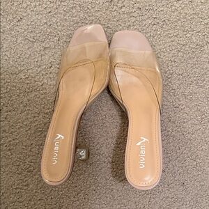 Vivianly Women's Beige and Clear Heels